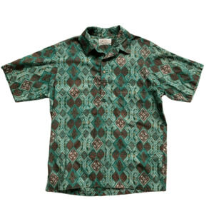 Aluolani Casuals  Hawaiian Shirt Large Green Brown Short Sleeve Made in USA